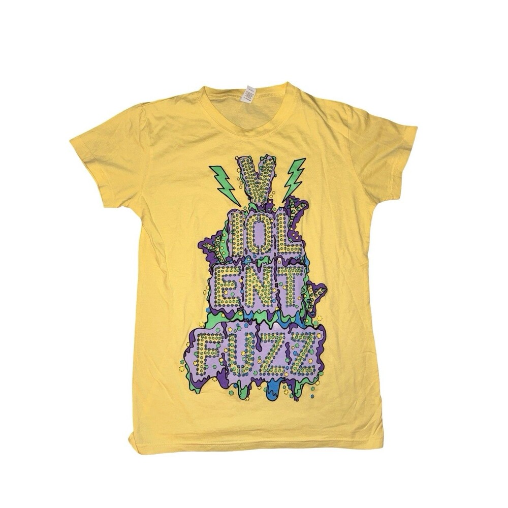 Violent Fuzz Graphic T Shirt Yellow Short Sleeve Lightning Bolt Graphic New